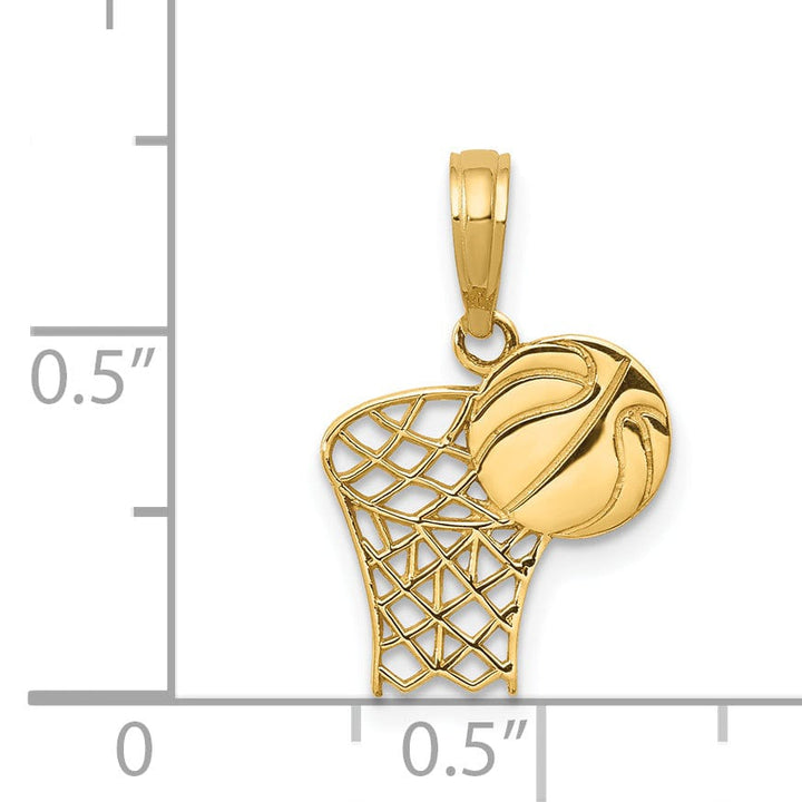 14k Yellow Gold Basketball Hoop Ball Pendant