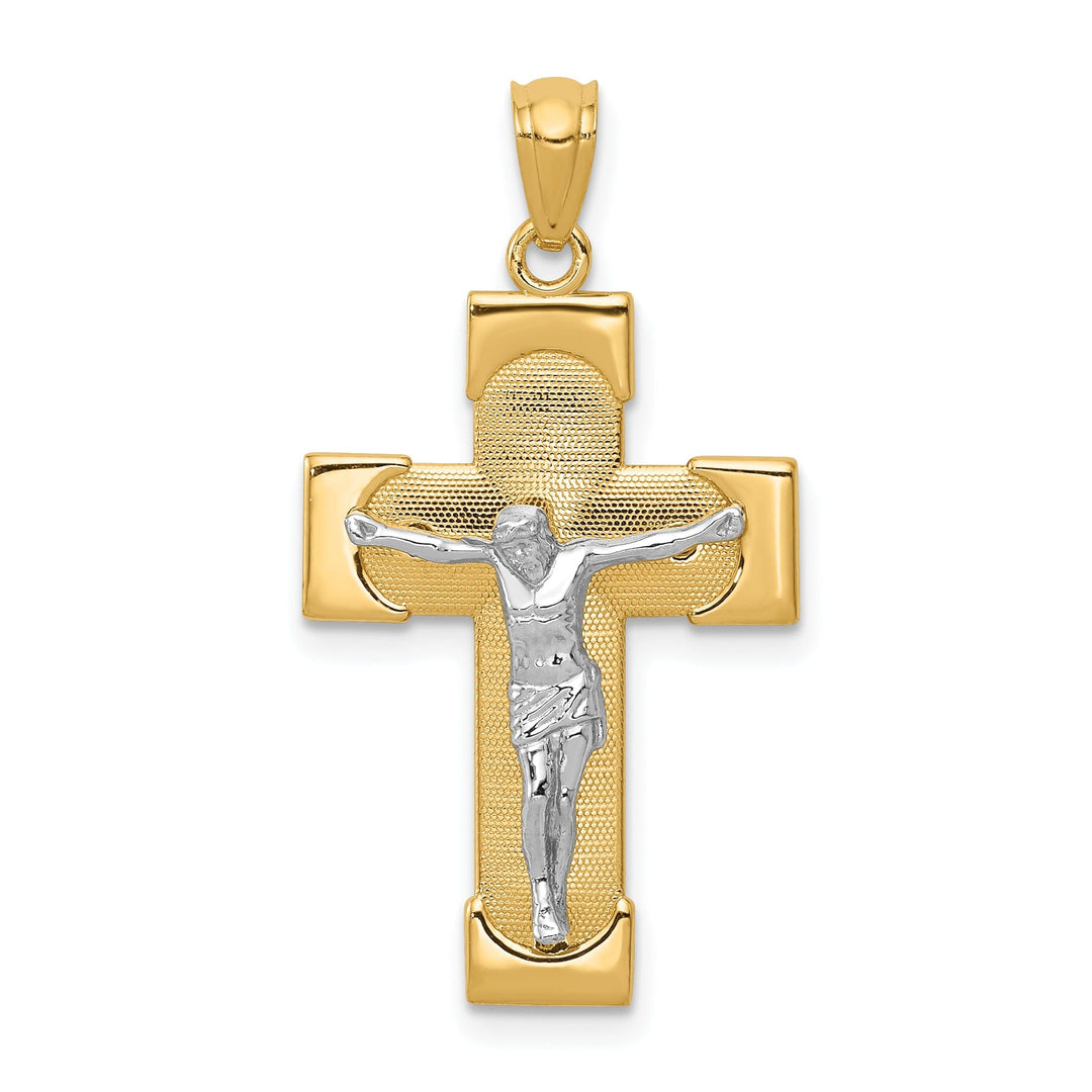 14k Two-tone Gold INRI Crucifix Cross Pendant