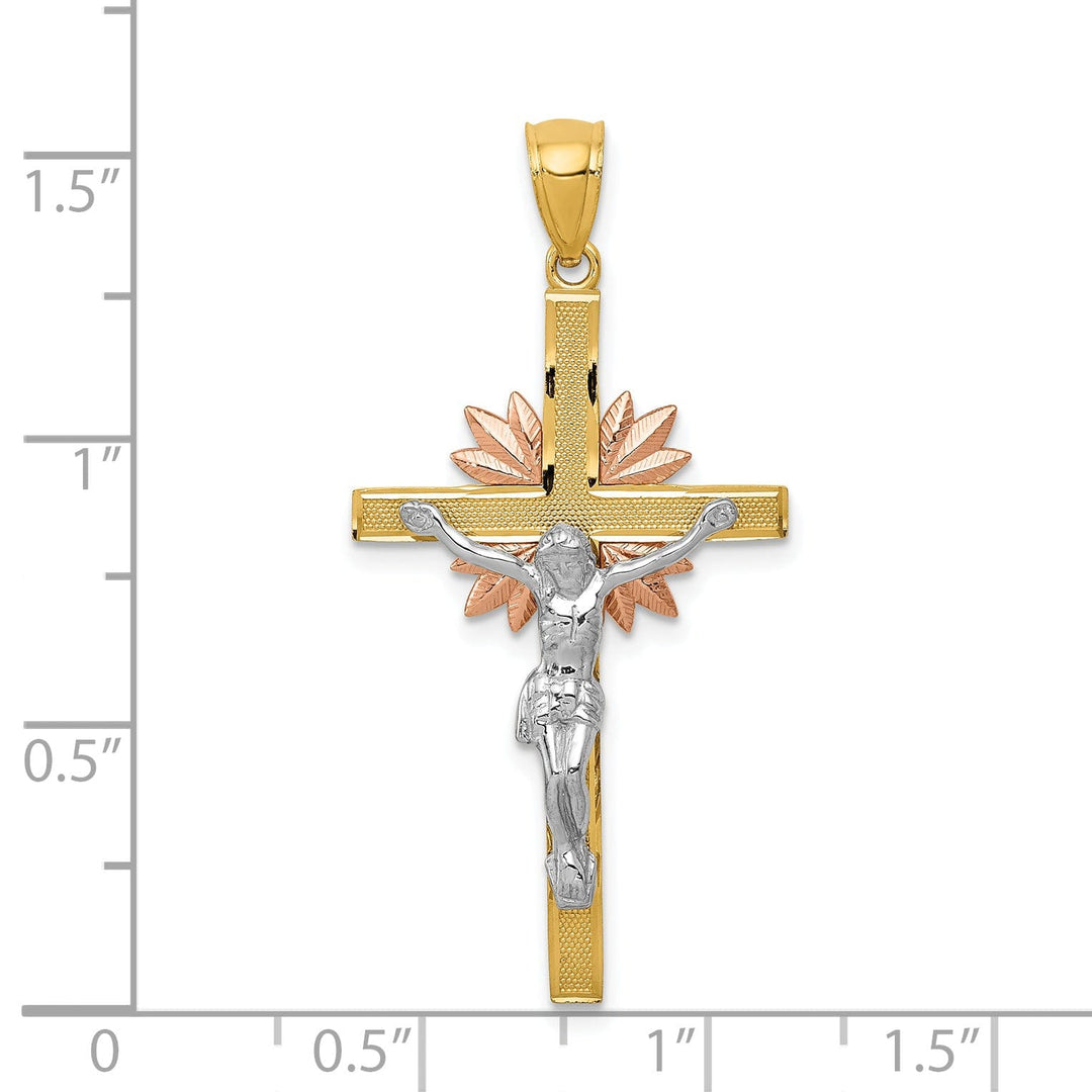 14k Tri-Color Gold Celtic Crucifix Cross Pendant