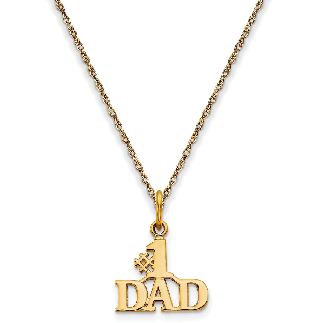 14k Yellow Gold Polished Textured Finish # 1 Dad Charm Pendant with 18-inch Rope Chain Necklace
