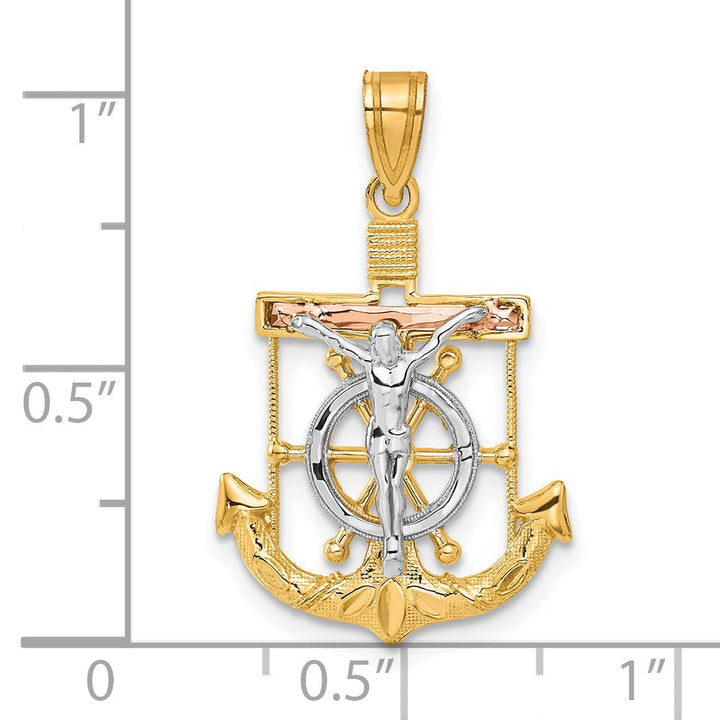 14k Tri Color Gold Mariner's Cross Pendant