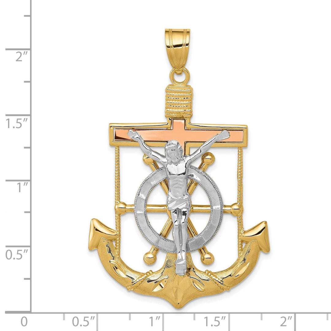 14k Tri Color Gold Mariner's Cross Pendant
