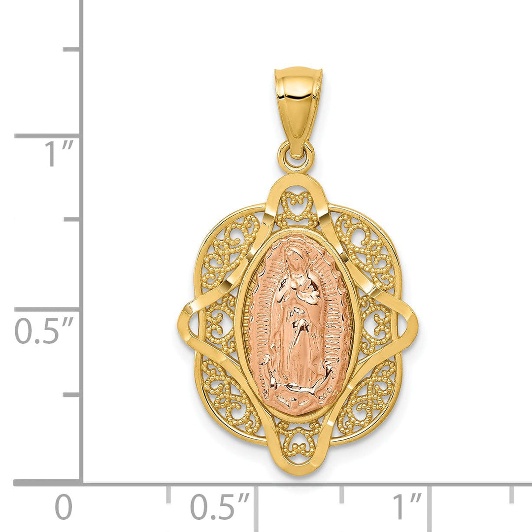 14k Two Tone Rose Gold Virgin Mary Pendant