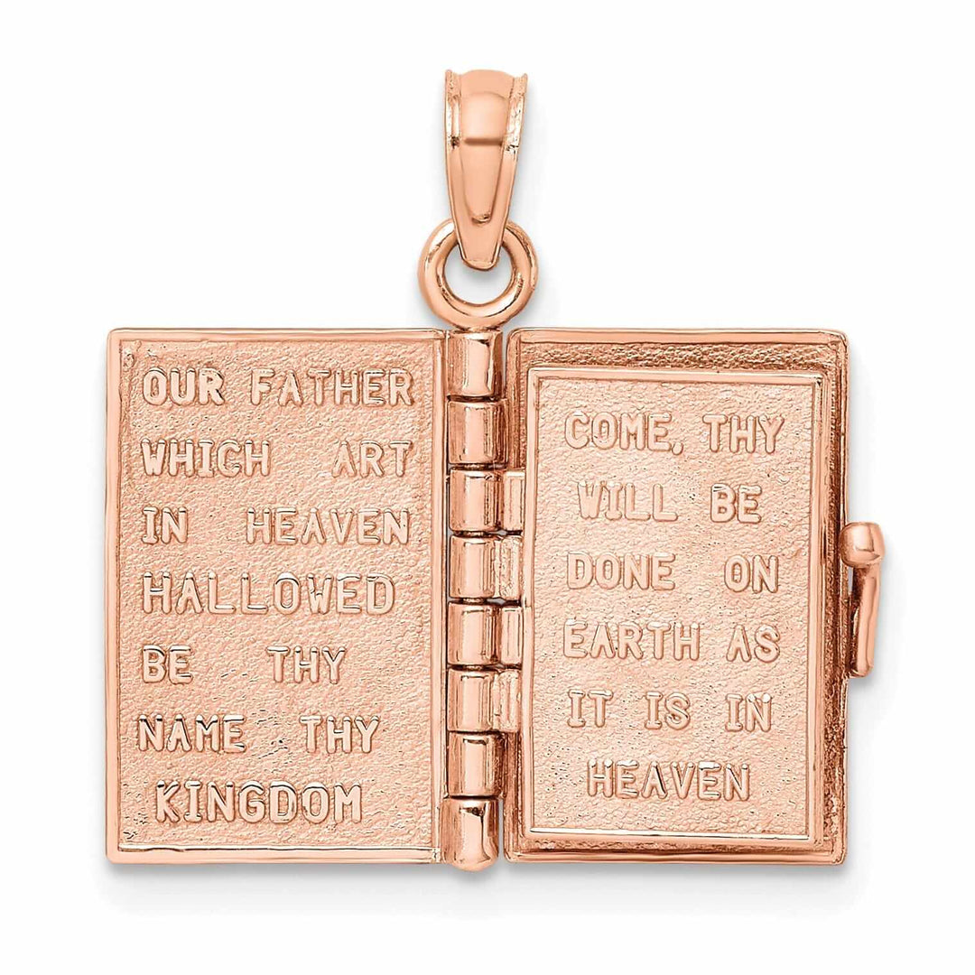 14K Rose Gold Polished Moveable 3-D Lord's Prayer Holy Bible Pendant