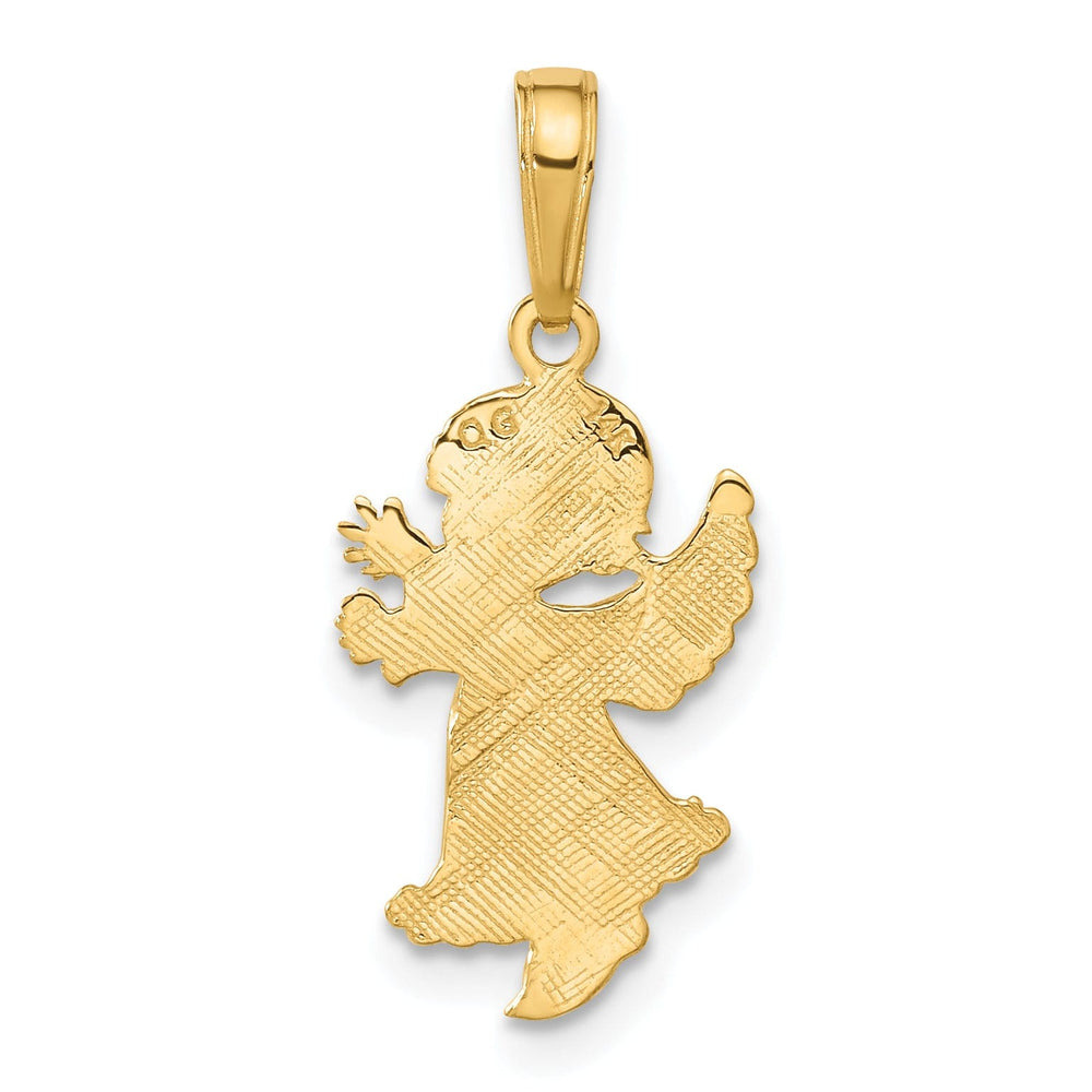 14k Yellow Gold Polished Finish Concave Little Girl Angel Pendant