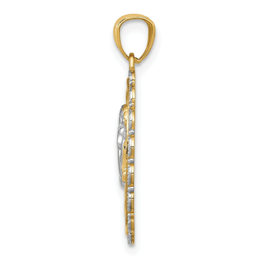 14K Yellow Gold Rhodium Polished Finish Concave Angel Pendant