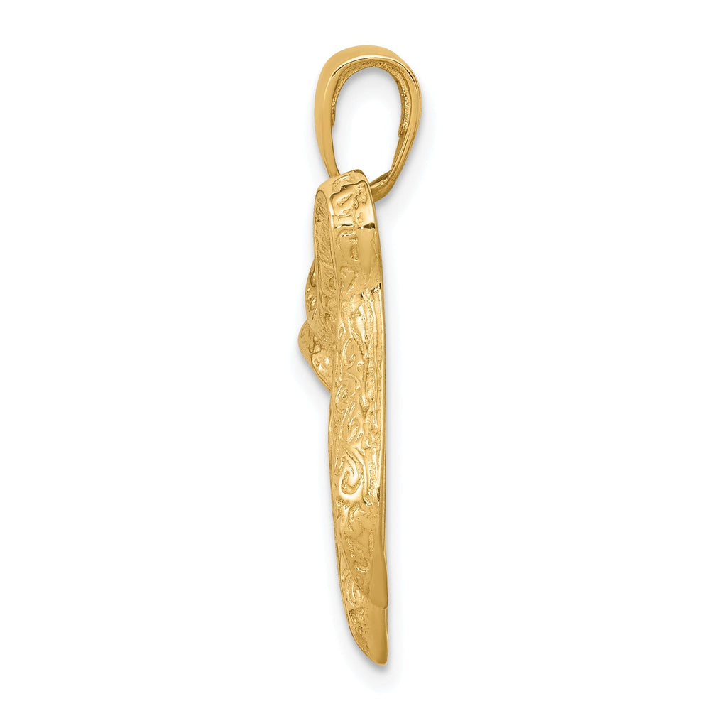 14k Yellow Gold Polished Textured Finish Chai Long Life Design Pendant