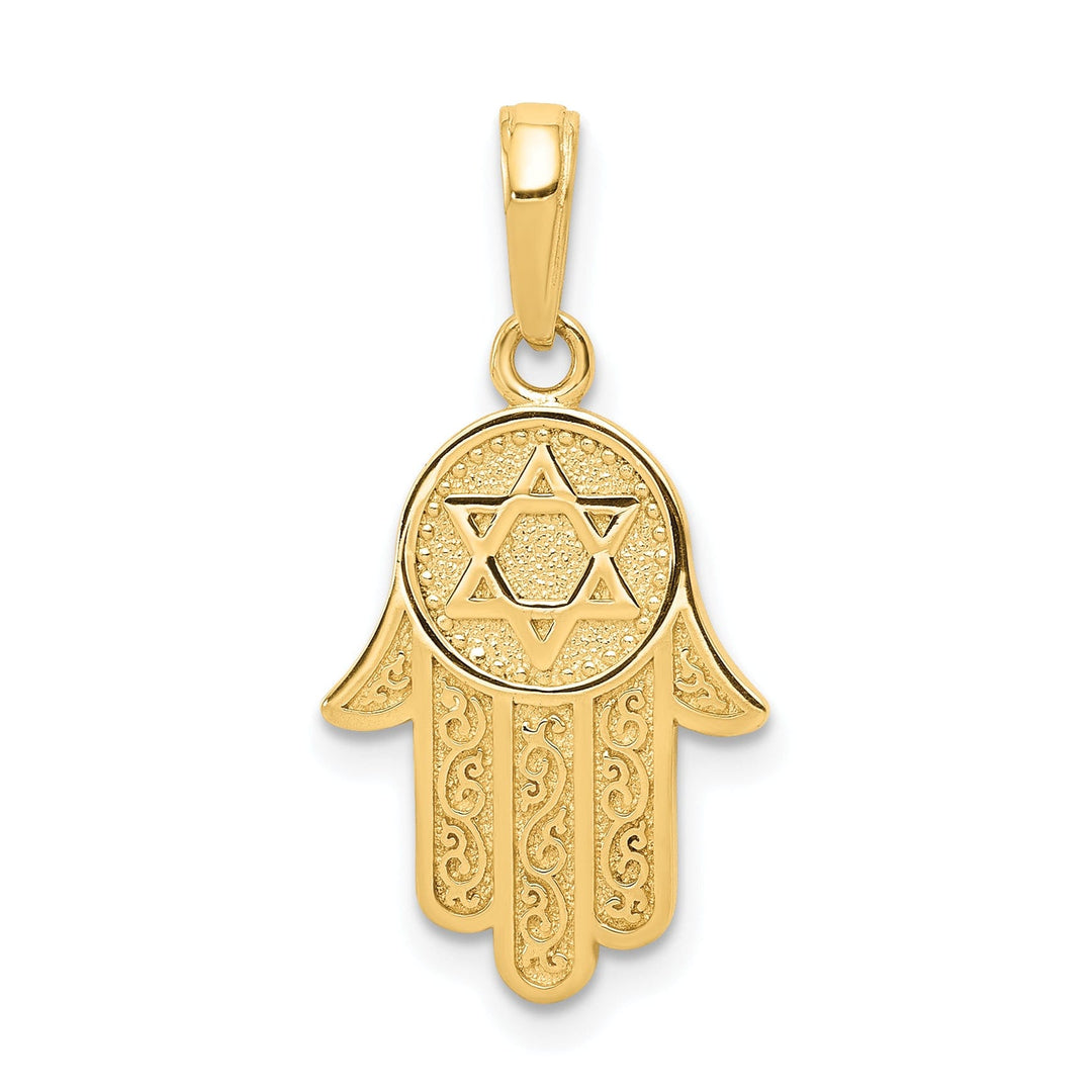 14k Yellow Gold Polished Jewish Hand of God with Star of David Pendant