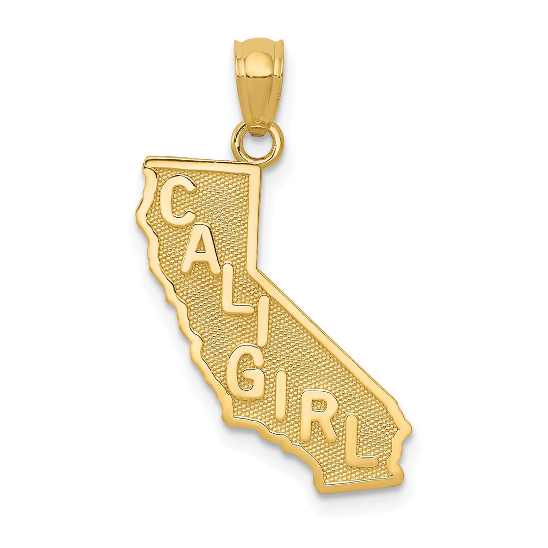 14k Yellow Gold Solid Polished Textured Finish Map State of CALI GIRL Design Charm Pendant