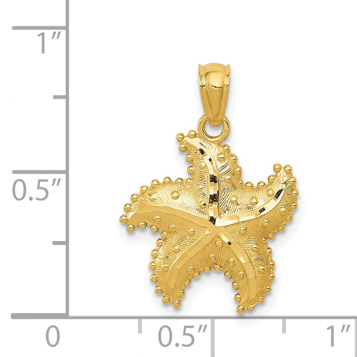 14K Yellow Gold Solid Polished Diamond Cut Finish Beaded Design Starfish Charm Pendant