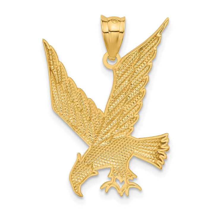 14k Yellow Gold Texture Solid Diamond Cut Polished Finish Mens Eagle Pendant