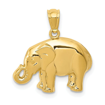 14k Yellow Gold Polished Finish Elephant Solid Charm Pendant