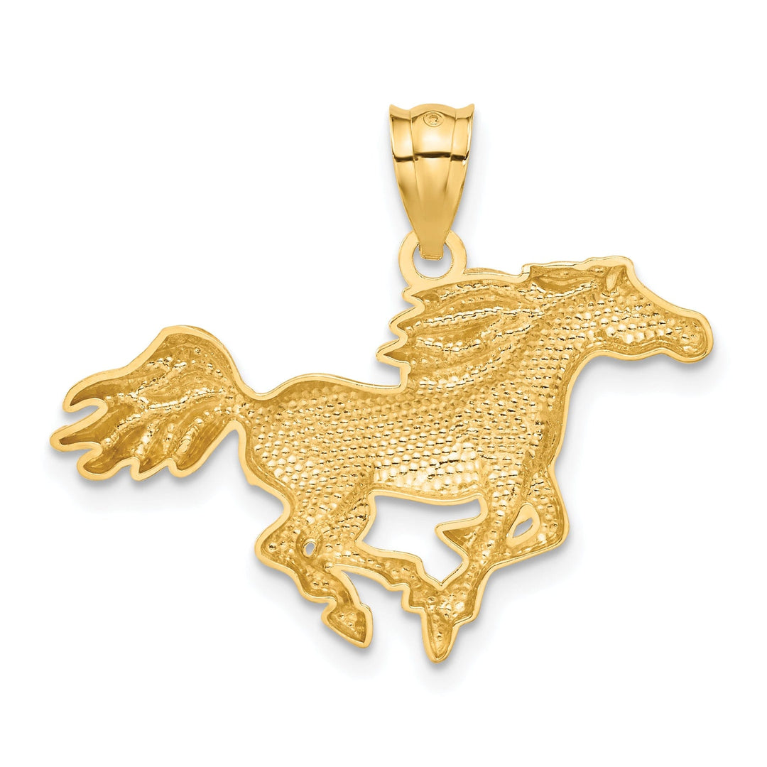 14k Yellow Gold Solid Polished Diamond Cut Finish Horse Galloping Mens Charm Pendant