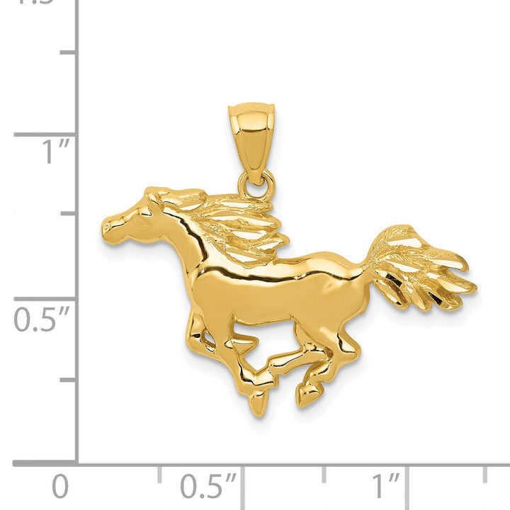 14k Yellow Gold Solid Polished Diamond Cut Finish Horse Galloping Mens Charm Pendant