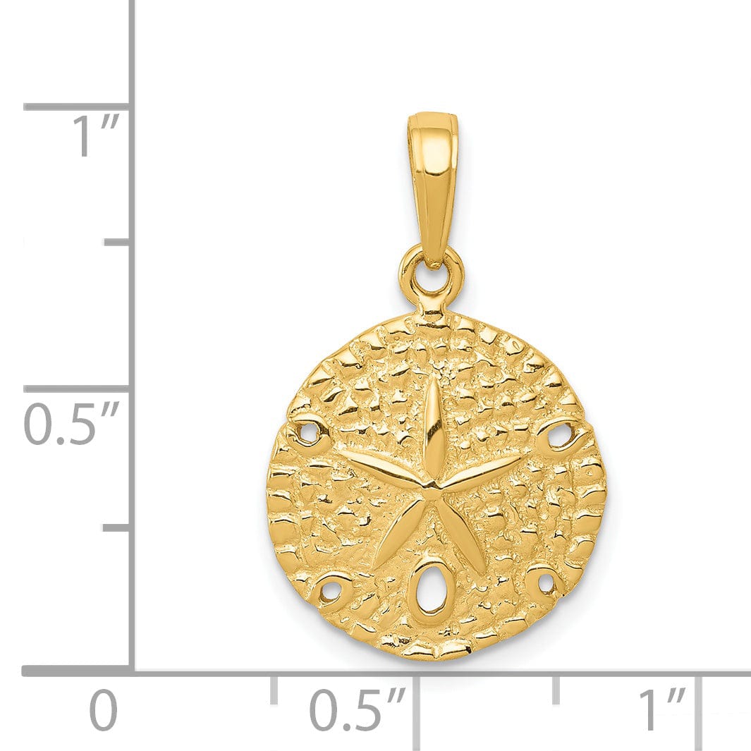 14K Yellow Gold Solid Polished Textured Finish Sea Sand Dollar Charm Pendant
