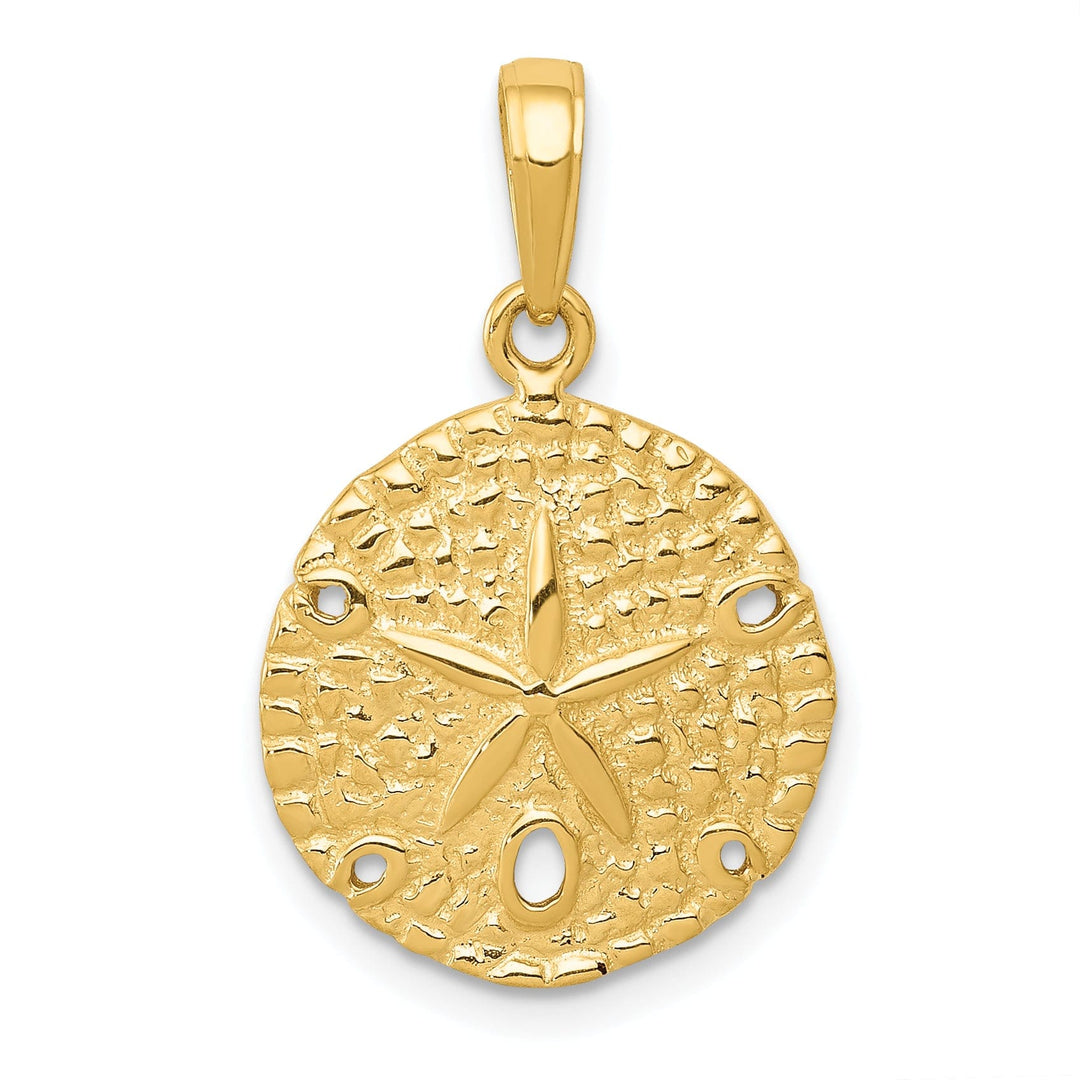 14K Yellow Gold Solid Polished Textured Finish Sea Sand Dollar Charm Pendant