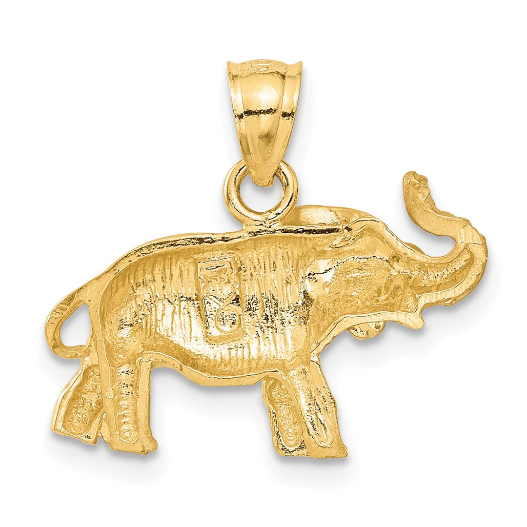 14k Yellow Gold Solid Diamond Cut Brushed Finish Elephant Charm Pendant