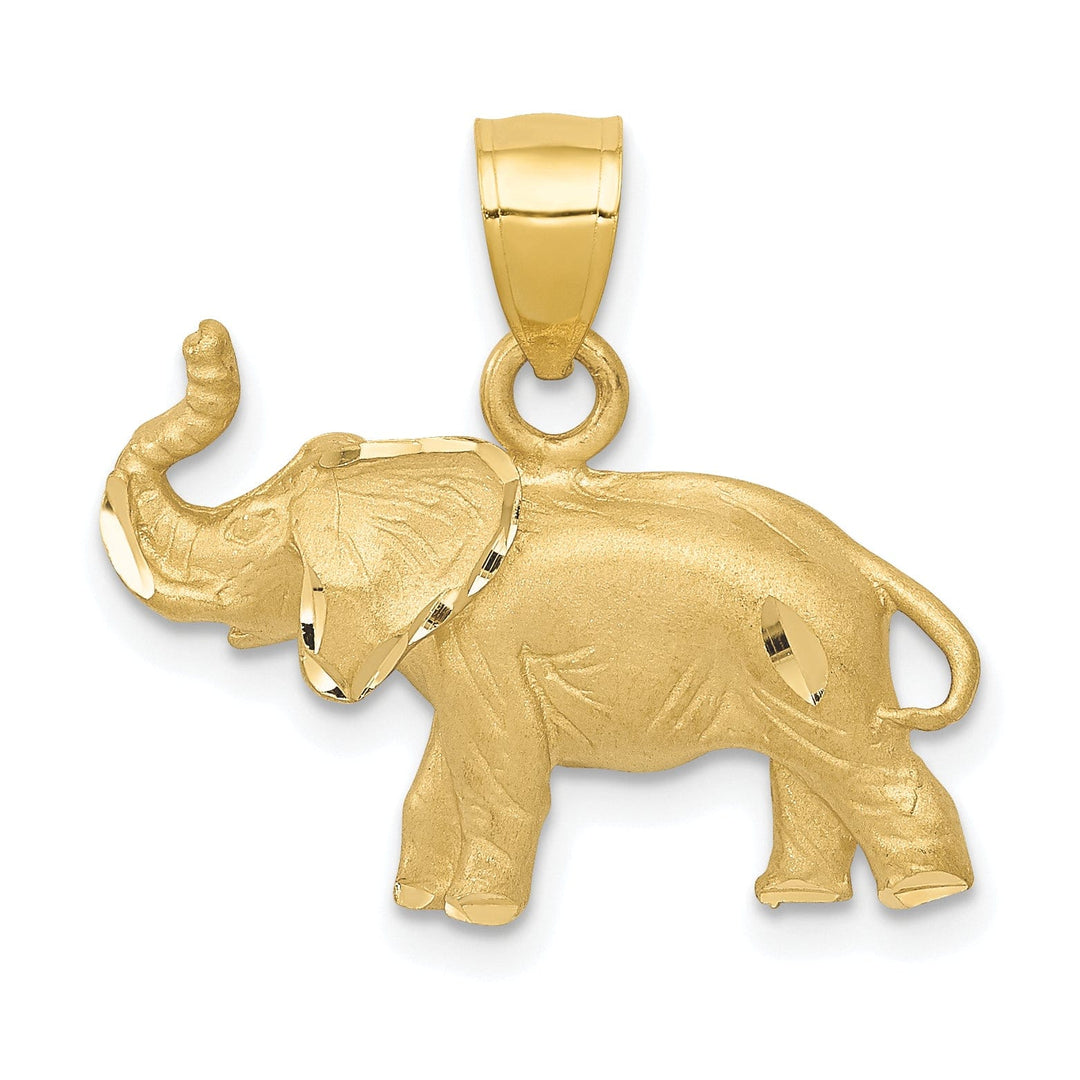 14k Yellow Gold Solid Diamond Cut Brushed Finish Elephant Charm Pendant