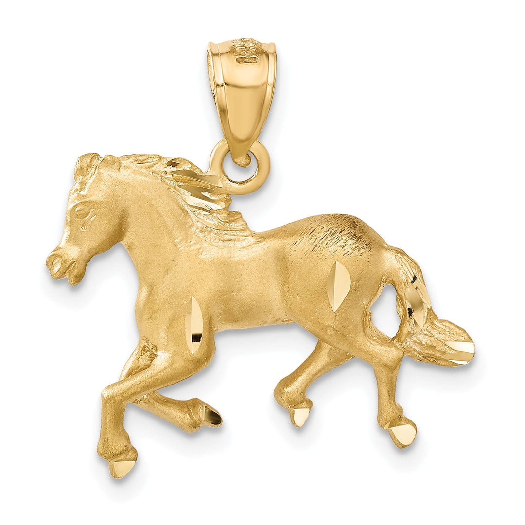 14k Yellow Gold Casted Open Back Solid Polished Diamond Cut Brushed Finish Horse Galloping Mens Charm Pendant