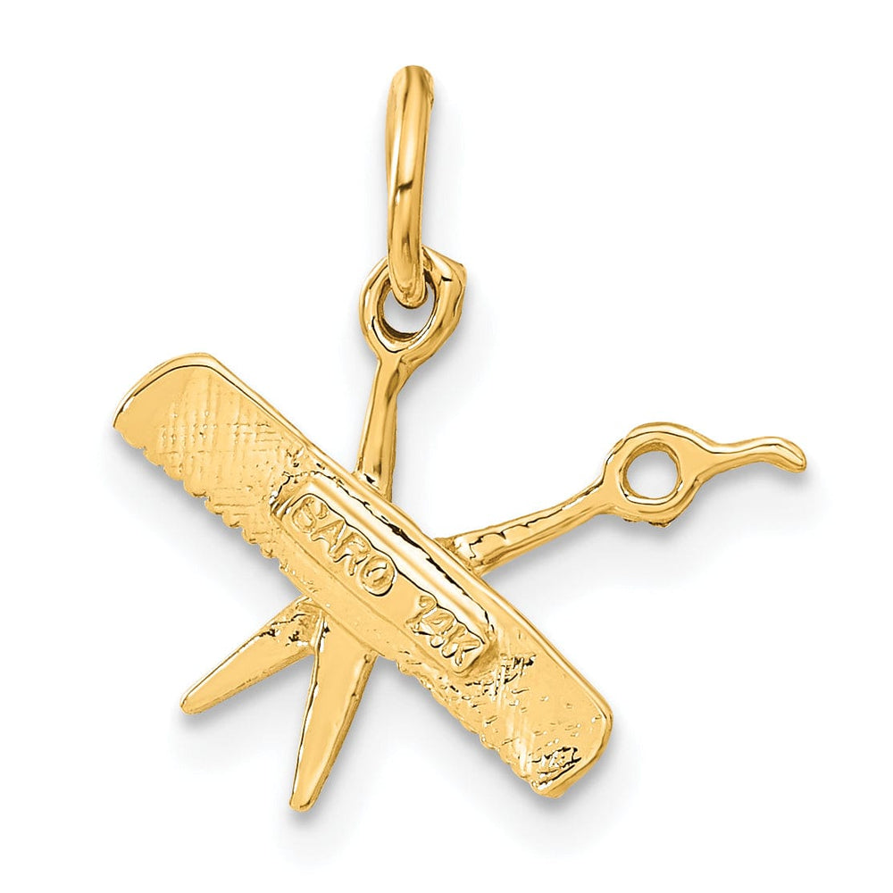 Solid 14k Yellow Gold Comb and Scissors Pendant