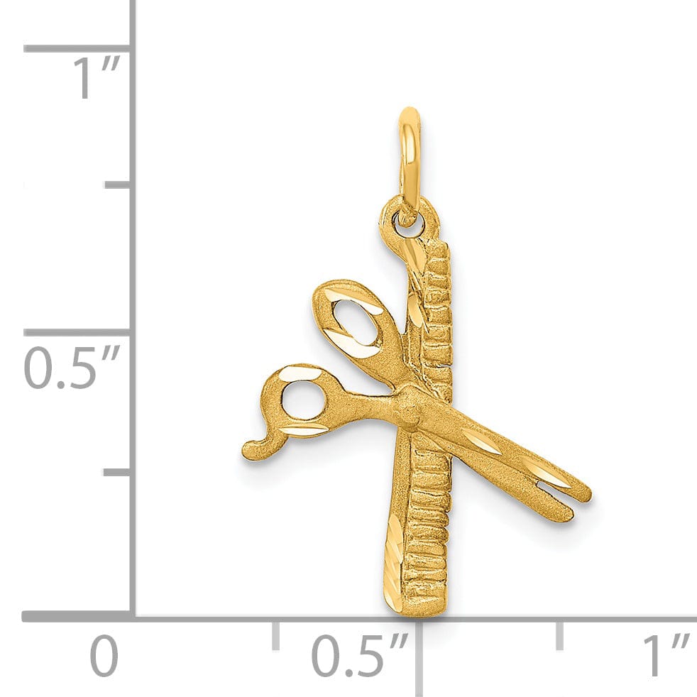 Solid 14k Yellow Gold Comb and Scissors Pendant
