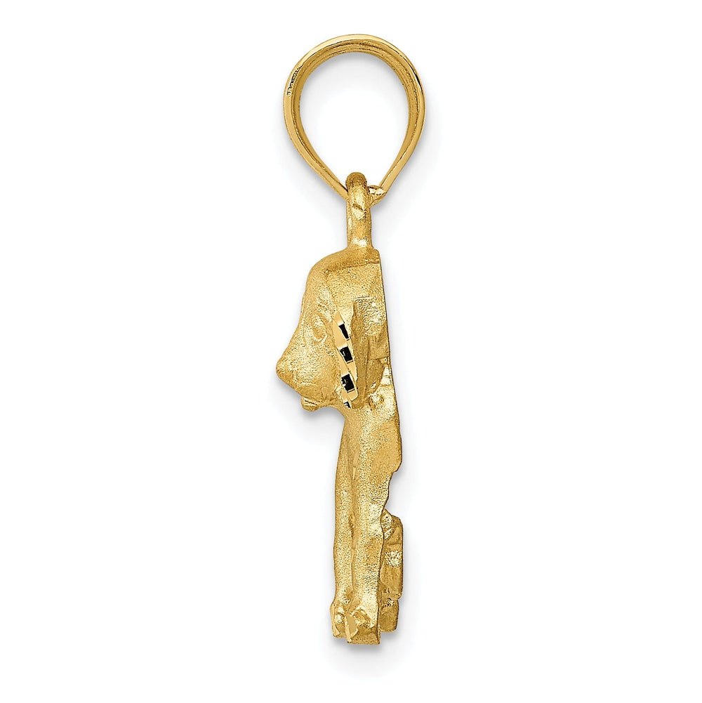 14k Yellow Gold Diamond Cut Brushed Finish Solid Dog Charm Pendant