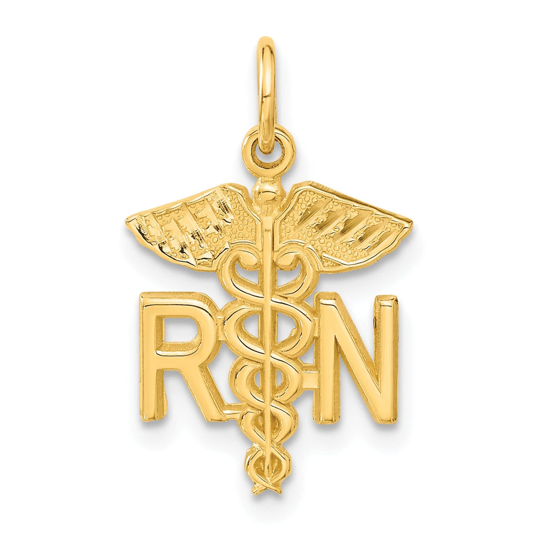 Solid 14k Yellow Gold Nurse R.N Charm Pendant