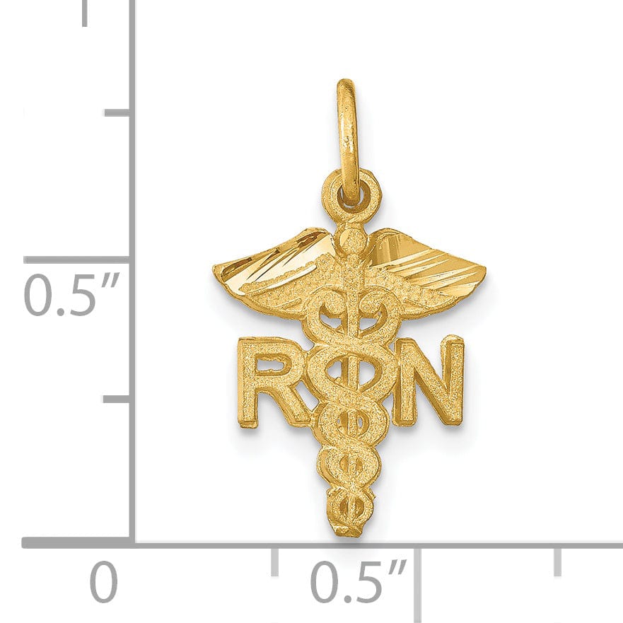 Solid 14k Yellow Gold R.N Nurse Charm Pendant