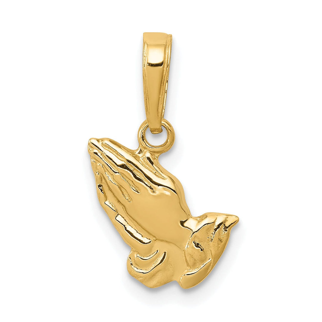 14k Yellow Gold Polished Texture Finish Solid Praying Hands Pendant