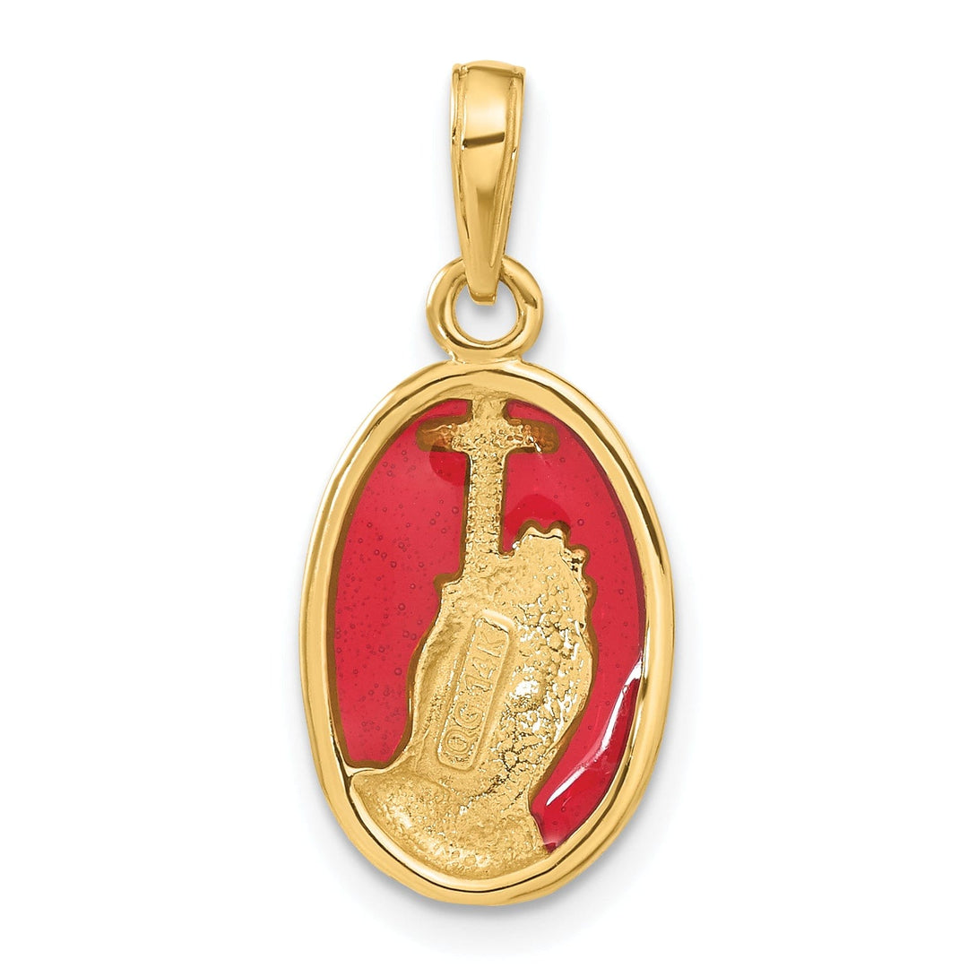 14K Yellow Gold Polished Red Finish Praying Hands with Cross Pendant