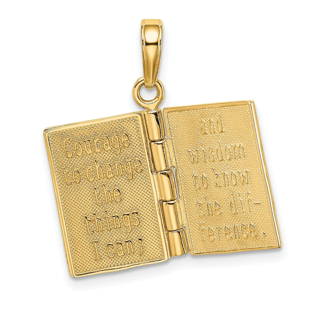 14K Yellow Gold Polished 3D Moveable Pages Serenity Prayer Book Pendant