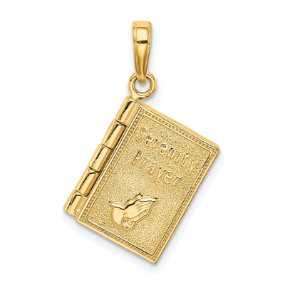 14K Yellow Gold Polished 3D Moveable Pages Serenity Prayer Book Pendant