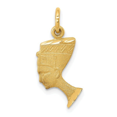 14K Yellow Gold Satin Front Finished and Polished Back Finish Queen Nefertiti Charm Pendant