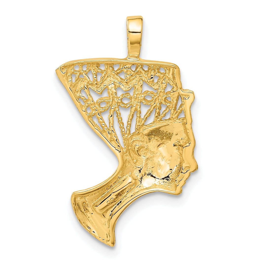 14K Yellow Gold Satin Diamond Cut Finished Queen Nefertiti Charm Pendant