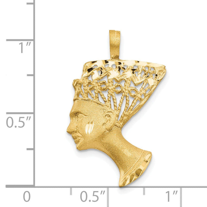 14K Yellow Gold Satin Diamond Cut Finished Queen Nefertiti Charm Pendant