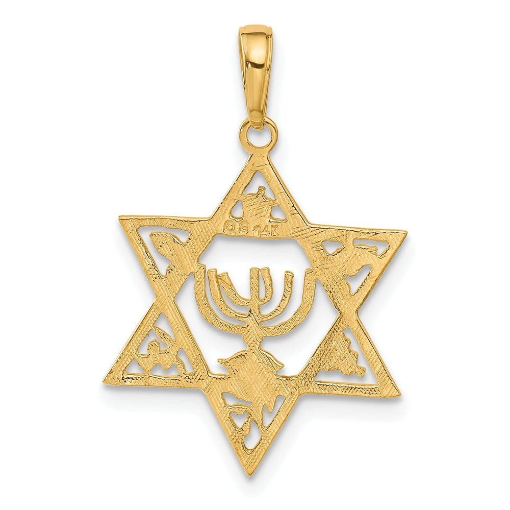 14K Yellow Gold Polished Star of David with Menorah in Center Pendant