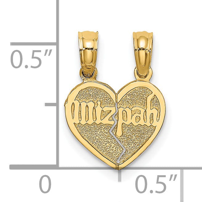 14K Yellow Gold Reversible Break Apart Mizpah Heart Shape Pendant