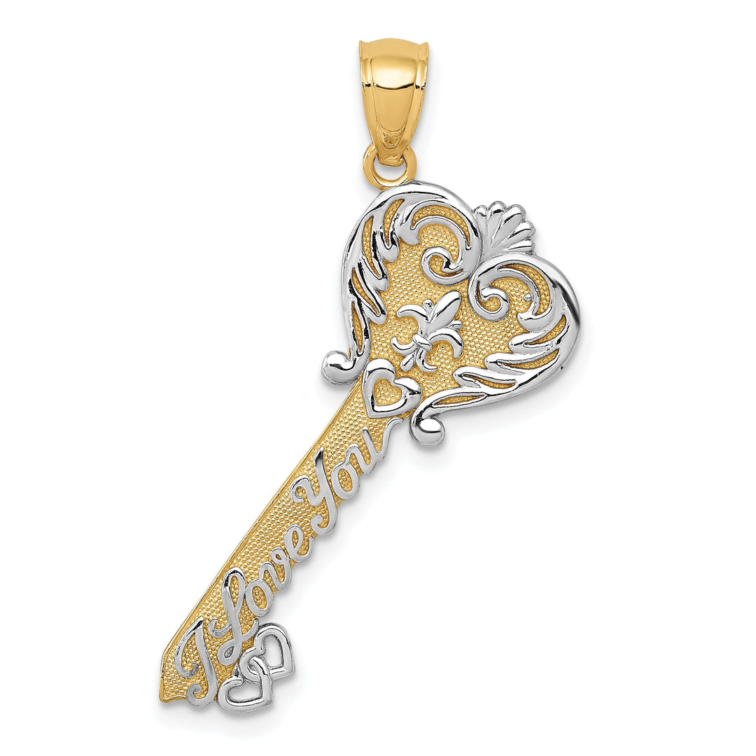 14k Two Tone Gold I Love You Key Pendant