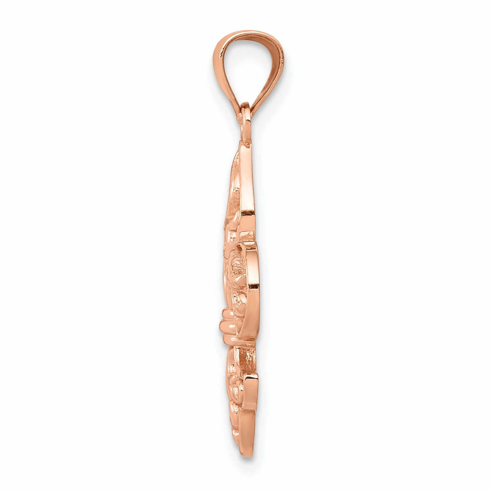14k Rose Gold Solid Textured Polished Finish Beaded Concave Shape Mens Fleur De Lis Charm Design Pendant