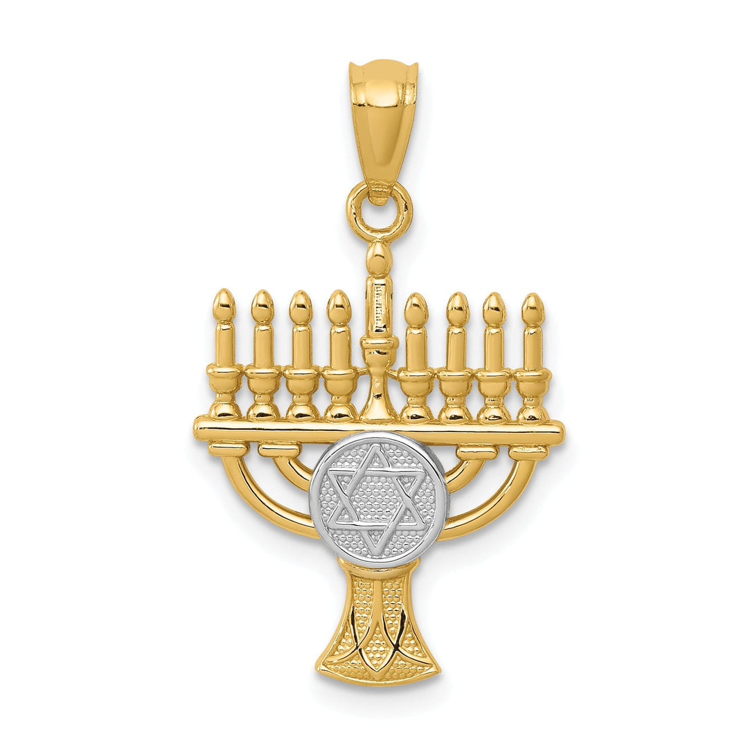 14K Yellow Gold Polished Finish Menorah Star of David Symbol Pendant