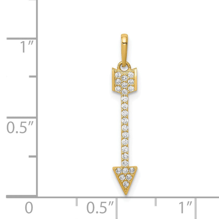 14K Yellow Gold Open Back Solid Polished Finish Cubic Zirconia Arrow Design Charm Pendant