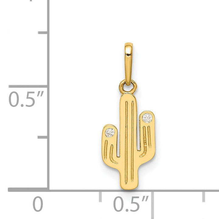 14K Yellow Gold Open Back Solid Polished Finish Cubic Zirconia Stones Cactus Design CHarm Pendant