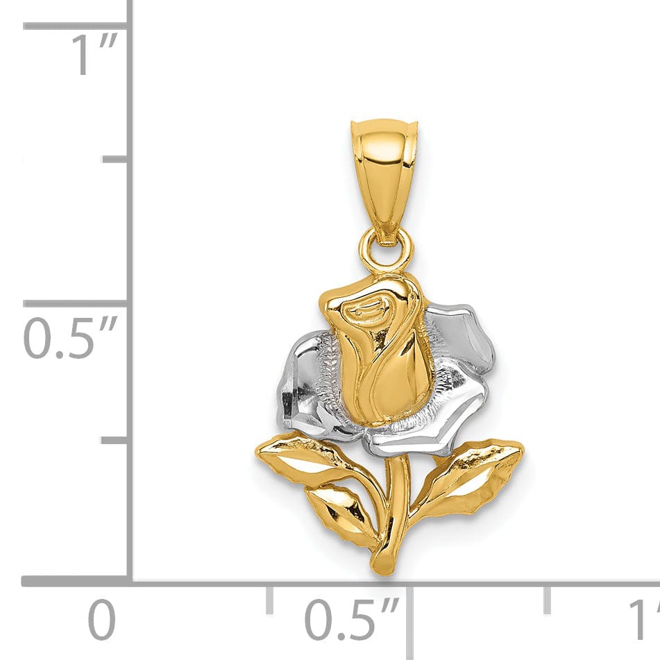 14K Two-tone Gold Casted Solid Polished Finish Rose Charm Pendant