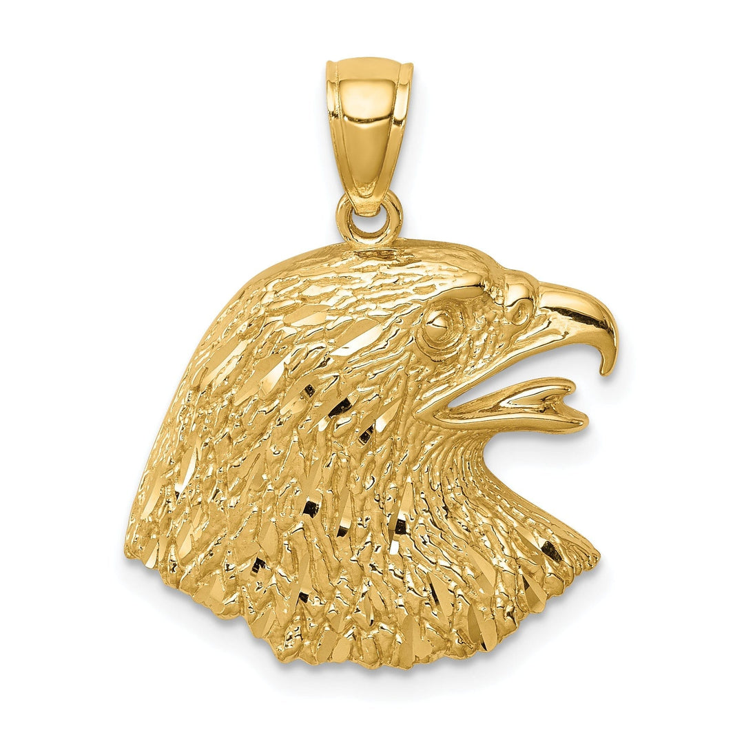 14k Yellow Gold Textured Solid Polished Finish Eagle Head Mens Charm Pendant