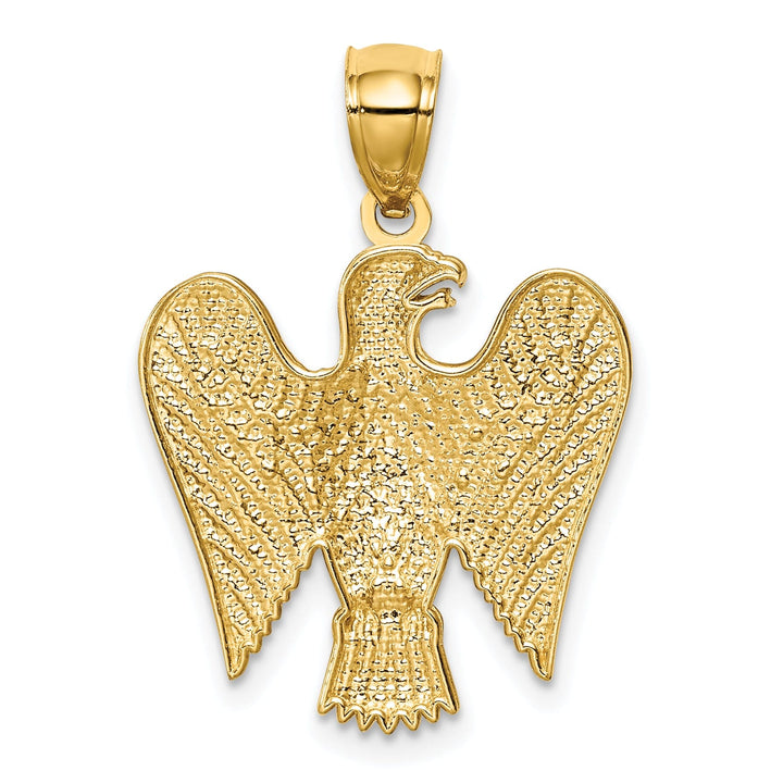 14K Yellow Gold White Rhodium Polished Textured Finish Mens Eagle Charm Pendant