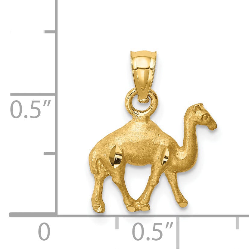 14K Yellow Gold Solid Brushed Diamond Cut Finish Camel Walking Charm Pendant