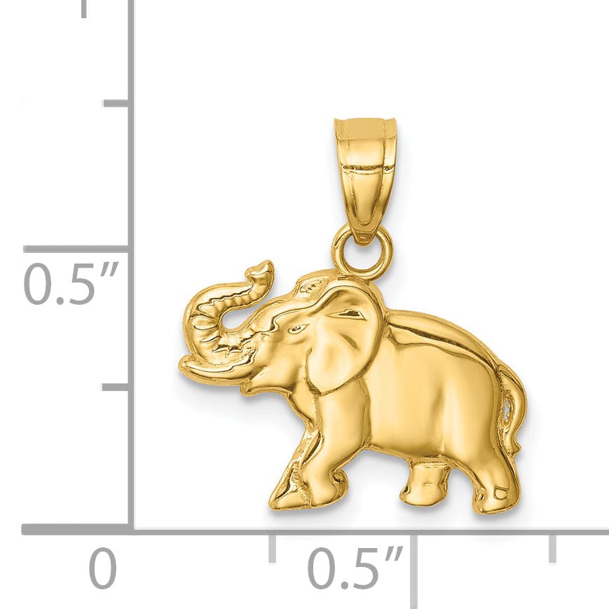 14k Yellow Gold Polished Finish Solid Elephant Charm Pendant