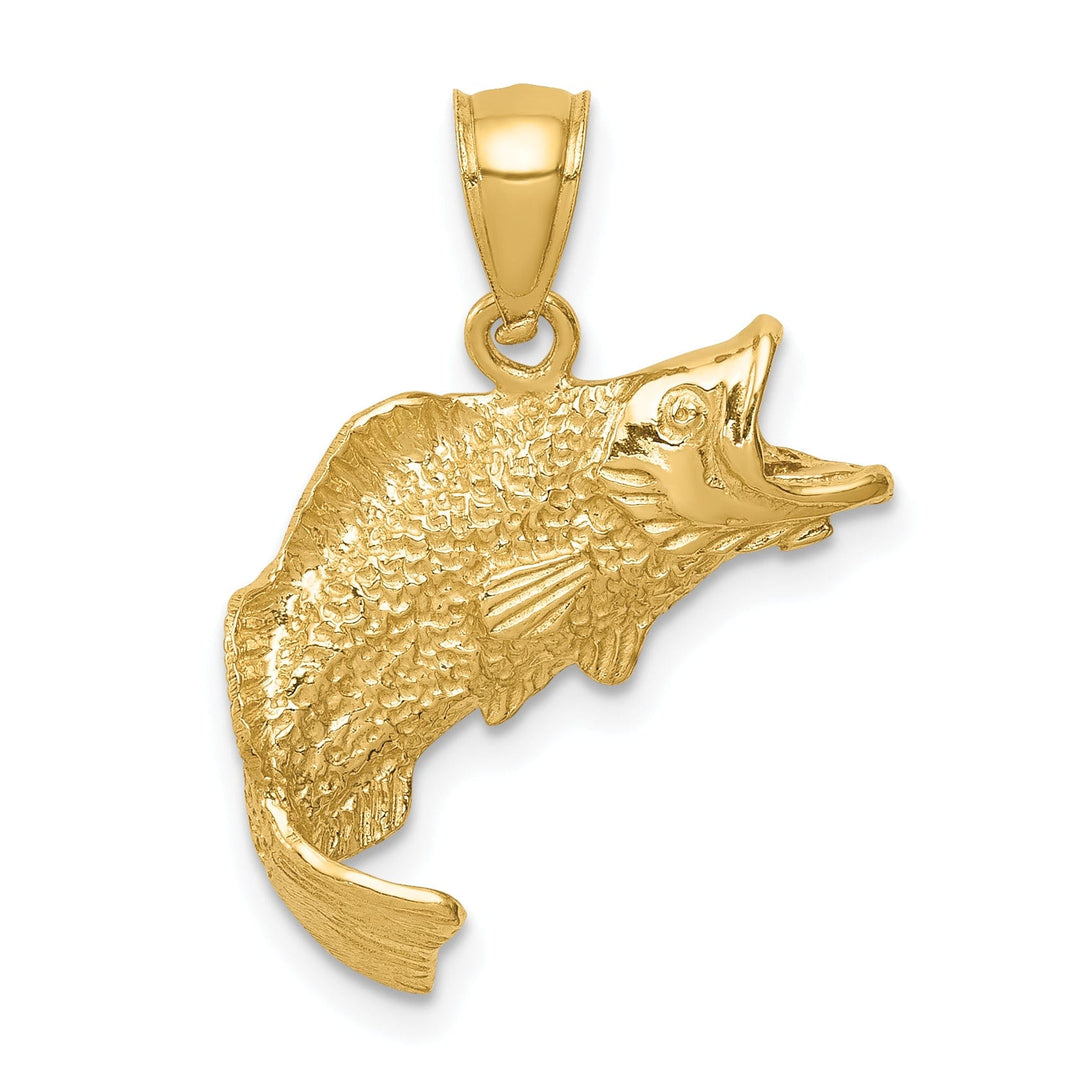 14k White Gold Solid Polished Textured Finish Bass Fish Charm Pendant