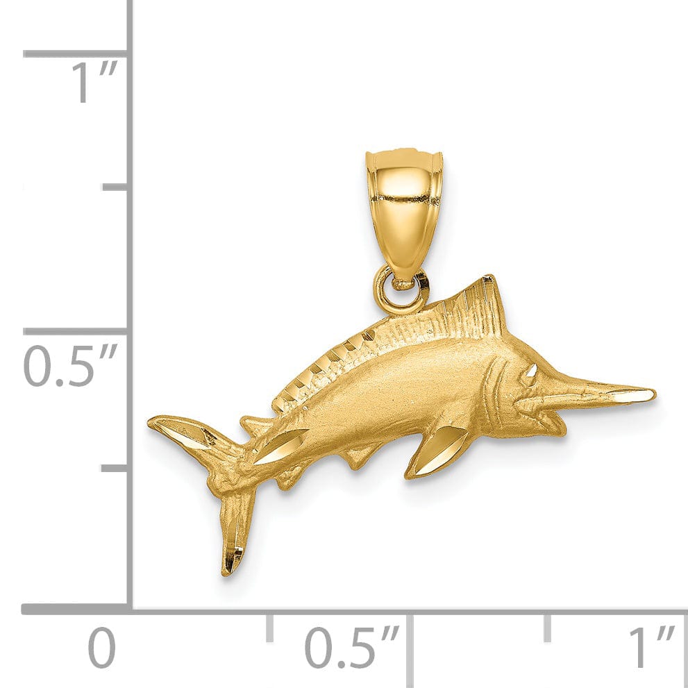 14k Yellow Gold Brushed Solid Diamond Cut Finish Sailfish Charm Pendant