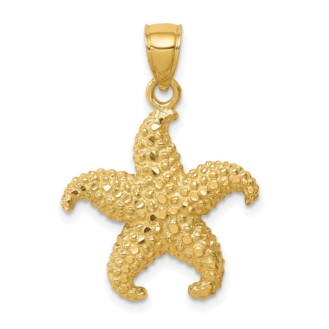 14K Yellow Gold Solid Polished Starfish Charm Pendant